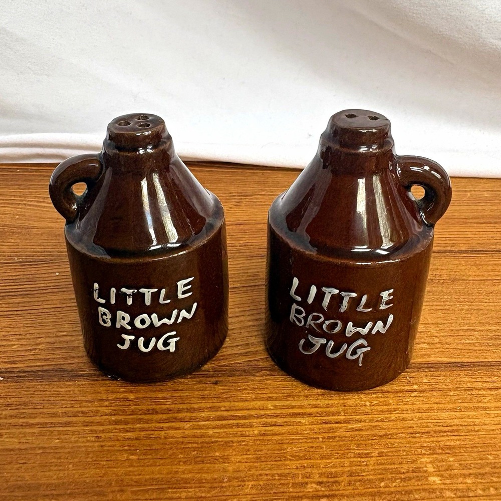 Vintage Little Brown Jug Salt & Pepper Shakers Set of 2 Brown Ceramic Japan 3"